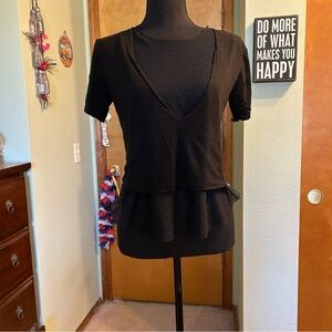 Koral black double layer short sleeve top with mesh lining size S athleisure